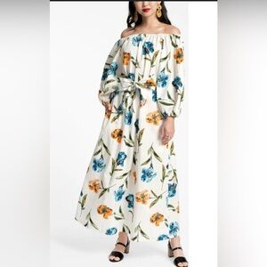 FRANCES VALENTINE Women's Bliss Maxi Dress Iris, Oyster/Blue/Orange